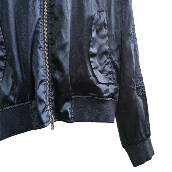 PacSun floral navy blue embroidered satin lined full zip jacket size sma… - Picture 7 of 14